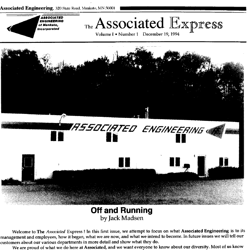 AFI-first-Newsletter-1994-Building The first issue of The Associated Express in 1994 featured a photo of our facility before the company's name changed.